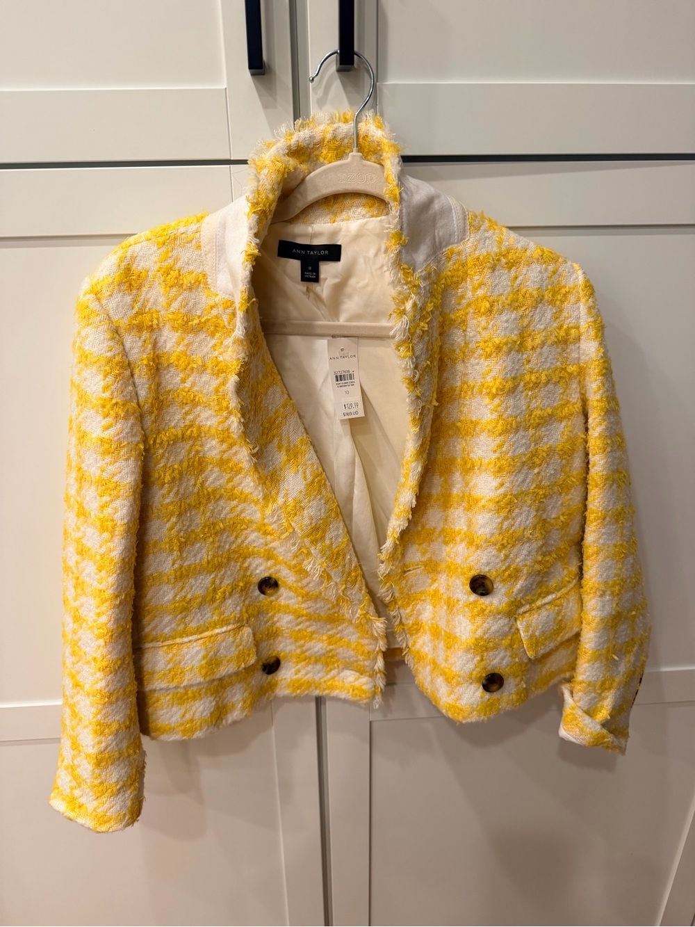 Ann Taylor Yellow and White Tweed Cropped Blazer